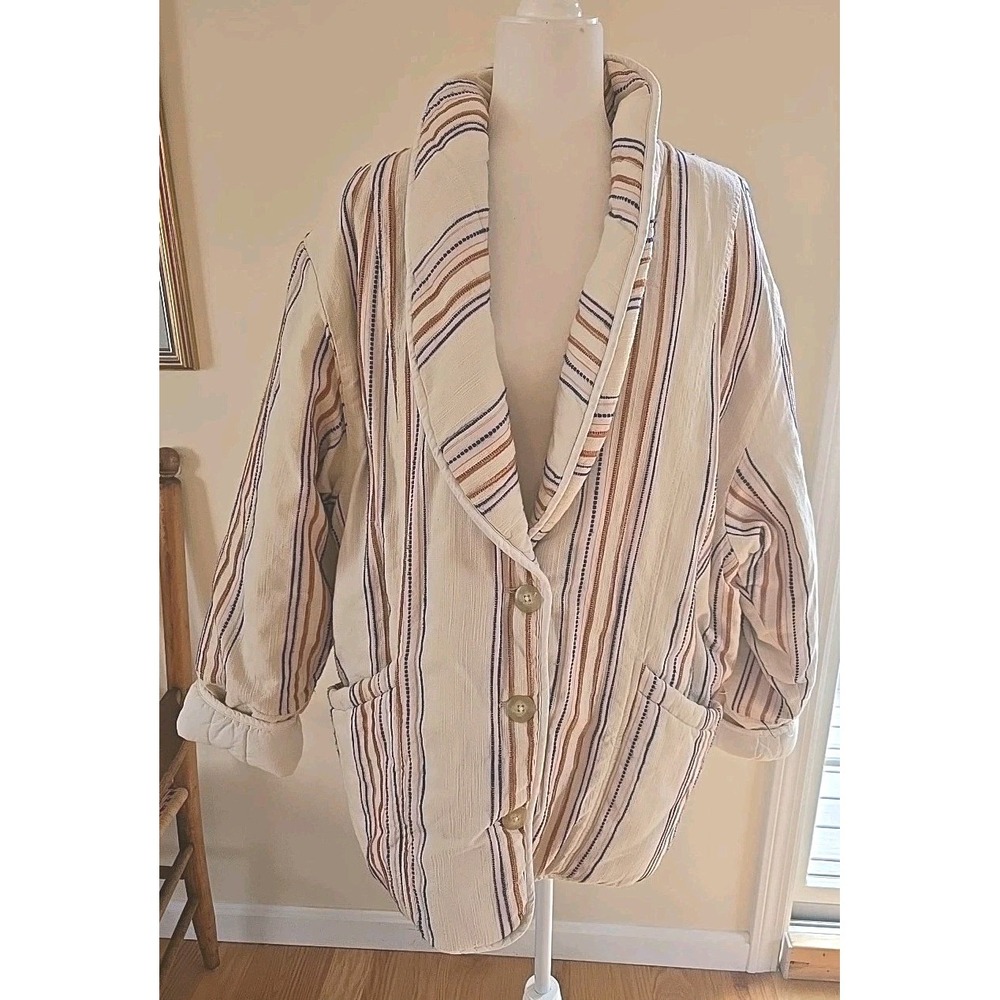 Rare Free People Astrid Quilted Striped Knit Button Front Jacket Size:Large